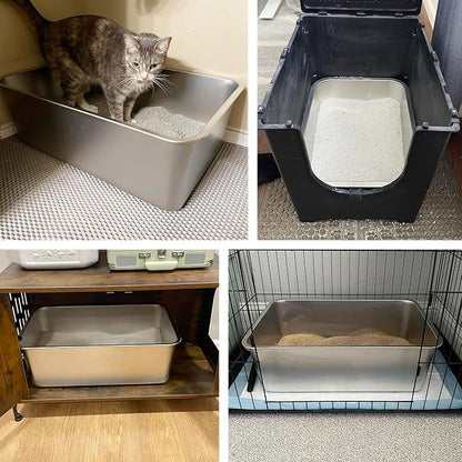 2 Pack Stainless Steel Litter Box-XXL Metal Litter Box for Big Cats 8IN Deep, Cat LitterBox-Pet Toilet Easy to Clean,High Sided Cat Litters Boxes Adult Cats,Non Stick, No Smell
