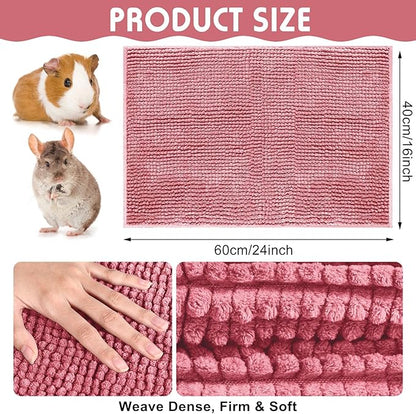 Amylove 4 Pcs Guinea Pig Cage Liner Guinea Pig Bedding Washable Fleece Pee Pads Reusable Small Animals Training Mat Small Animal Sleeping Bed for Bunny Hamster (Green Pink,16 x 24 Inch)