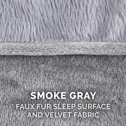 Furhaven Pillow Dog Bed for Large Dogs w/ Removable Bolsters & Washable Cover - Faux Fur & Velvet Sofa - Smoke Gray, Jumbo/XL