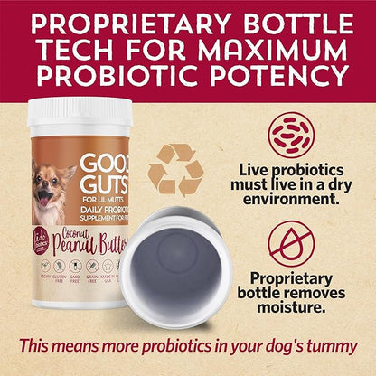 Fidobiotics Good Guts for Lil Mutts Probiotic for Dogs, Billions of CFUs, 11 Strains, 5 Digestive Enzymes, 2 Prebiotics, Digestive Gut Health for Dogs, Adult & Puppy Probiotics Supplements (30 Days)