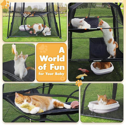Extra Large Catio Outdoor Cat Enclosure, Rywell 3-Tier Spacious Outdoor Cat Tent, Weatherproof&Sunproof with 5 Windows, Foldable Cat Enclosure for Patio, Camping, Indoor(Includes Carry Bag)