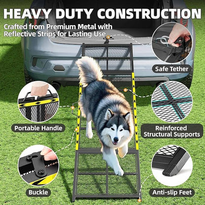 Dog Ramp for Car, 74x20 Inches Outdoor Portable Dog Ramps for Large Dogs with Reflective Strips, Non-Slip Surface Pet Ramp (Support Up to 150LBS)