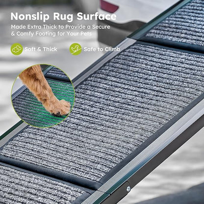 Dog Ramp for Car, 63" Folding Pet Ramp for Large Dogs up to 200 lb, 17" Wide Car Ramp for Dog, Portable Pet Stair Ramp with Nonslip Rug Surface, Outdoor Dog Ramp for Truck SUV High Bed Couch