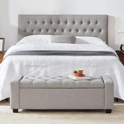 48" Ottoman with Storage, Storage Ottoman Bench with Safety Hinge, Upholstered Entryway Bench with Seating for Bedroom, Living Room, Holds up to 330 lb(Light Gray)