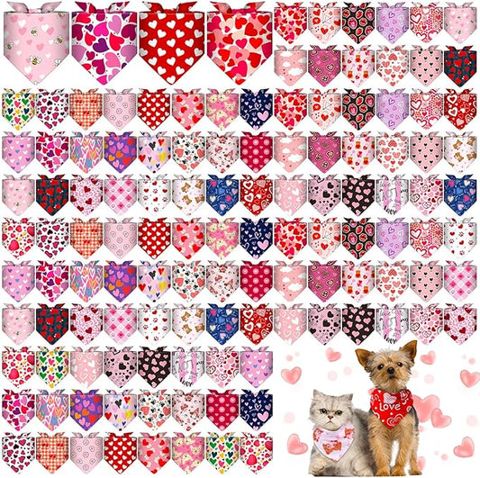 Amylove 120 Pcs Halloween Dog Bandanas Bulk Holiday Triangle Dog Pack Puppy Kerchief Bandana Adjustable Pet Scarf for Pet Cat Costume Accessories Decor(Love)