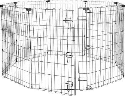 Amazon Basics Foldable Octagonal Metal Exercise Dog Playpen - Indoor/Outdoor, Single Door, Medium (8 Panels, 24 x 36), Easy to assemble and store, 36" - Medium, Black