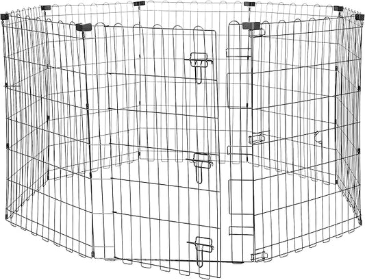 Amazon Basics Foldable Octagonal Metal Exercise Dog Playpen - Indoor/Outdoor, Single Door, Medium (8 Panels, 24 x 36), Easy to assemble and store, 36" - Medium, Black