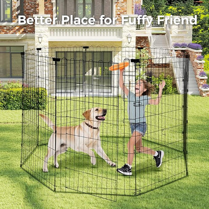 Foldable Dog Playpen 48" Height 8 Panels Metal Exercise Pen No Door - Indoor/Outdoor Dog Play Pen for Medium-Large Dogs, Portable Pet Fence for Yard Garden Camping, Black
