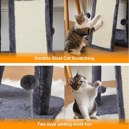 17.7-inch Small Cat Tree Tower with Scratching Post for Indoor Cats,Grey