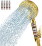 Filtered Shower Head with Handheld, High Pressure 9 Spray Mode Brushed Gold Showerhead with 4 Filters, Detachable Shower Head, Water Softener Filters Beads for Hard Water - Remove Chlorine