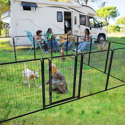 Dog Playpen Outdoor Extra Wide 12 Panels Heavy Duty Anti-Rust Coating-Strengthened Dog Fence 40" Height with Doors Portable for RV Camping Yard, Total 32FT, 79 Sq.ft, Snowy Black