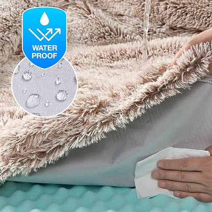 EHEYCIGA Foldable XXL Dog Bed, Faux Fur Fluffy Pet Couch Bed for Extra Large Dogs, Orthopedic Calming Memory Foam Pet Bed, Washable Soft Pet Sofa Bed with Non-Slip Bottom, Faded Brown, 54"x38"x7.5"