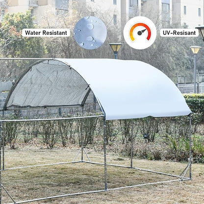 4ever2buy Large Metal Chicken Coop with Run Walk-in Poultry Cage Chicken Runs House Pen Cage Dome Roofed Chicken Coops with Anti-Ultraviolet Cover for Outdoor Yard Farm Use 9.5'W x 12.9'L x 6.3'H