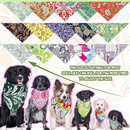 100 Pcs Dog Bandanas Bulk Pet Bibs Colorful Triangle Scarf Pet Bandanas for Medium Large Dogs Spring Summer Birthday Costume Decoration (Paisley)