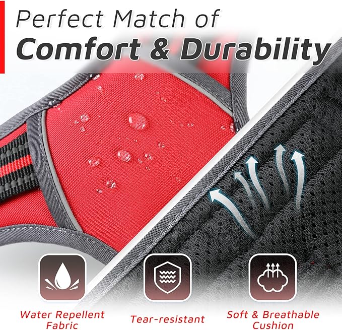 Eagloo Dog Harness Large Breed, No Pull Service Vest with Reflective Strips and Control Handle, Adjustable and Comfortable for Walking, No Choke Pet Harness with 2 Metal Rings, Red, XL