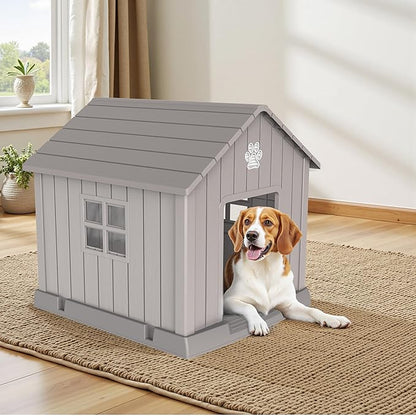 DRATO Dog House Indoor Outdoor for Small to Large Sized Dogs Indoor Outdoor Doghouse Puppy Shelter with Elevated Floor, Easy to Assemble (Light Brown, 31Inch(31.18 * 33.7 * 32.52))