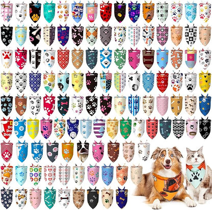 150 Pcs Dog Bandanas Bulk Pet Bibs Colorful Triangle Scarf Pet Bandanas for Medium Large Dogs Spring Summer Birthday Costume Decoration (Paw)