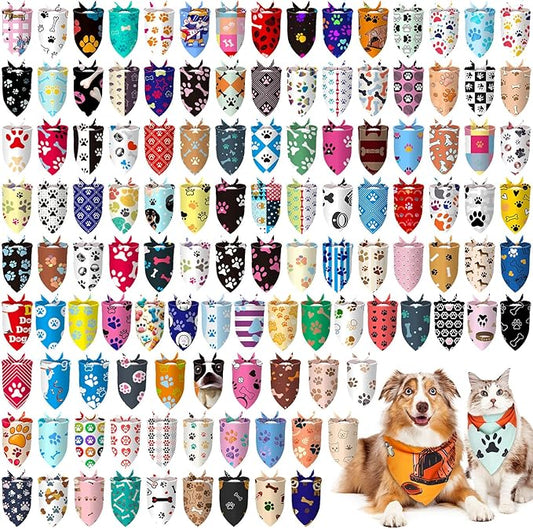 150 Pcs Dog Bandanas Bulk Pet Bibs Colorful Triangle Scarf Pet Bandanas for Medium Large Dogs Spring Summer Birthday Costume Decoration (Paw)