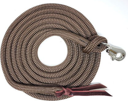 Double Braid Polyester Yacht Horse Lead Rope with Loop 12ft. or 14ft. Lengths (Brown, 14 ft. No Snap)