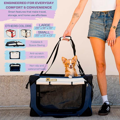 Extra Large Dog Cat Puppy Carrier 24"x16"x16" Foldable Soft Sided Travel Crate Portable Pet Kennel With Cushion Reduces Anxiety Saves Space Easy Vet Visits Secure Triple Entry Mesh Lightweight Durable