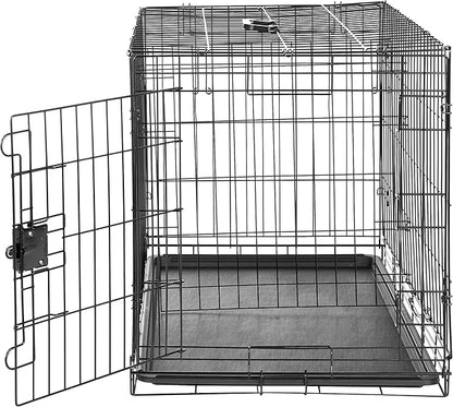 Amazon Basics Durable, Foldable, Collapsible, Portable Metal Wire Dog Crate with Tray, Single Door with Divider Panel, Easy to Assemble & Clean, 36 x 23 x 25 in, Black