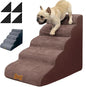 Dog Stairs & Pet Ramp for Small/Large Dogs to High Beds/Couches - 5 Steps 24-inch Height for 18-30 inch Furniture, 2 Washable Covers (Brown, Grey), Non-Slip Balanced 33D Design for Old Dogs & Cats