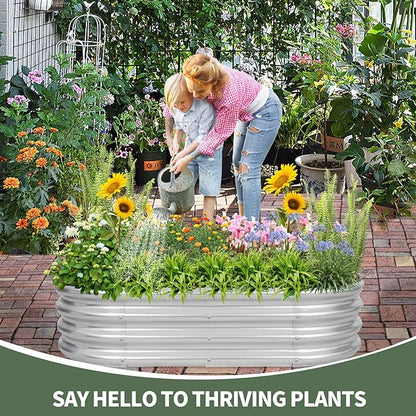 1MORE Galvanized Raised Garden Bed- Planter Garden Boxes Outdoor, Raised Beds for Gardening, 4x2x1ft Metal Garden Bed Kit for Vegetables Flower, Planter Raised Bed with Protective Tape & Tools.Silver