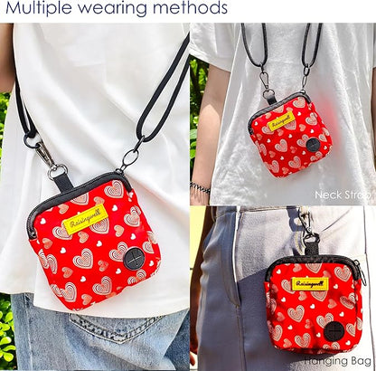 Dog Treat Pouch for Pet Walking and Training with Clicker Poop Bags Small Fanny Zipper Pack Holder for Puppy Snack Dispenser Kit for Leash and Outdoor Use (Valentine)