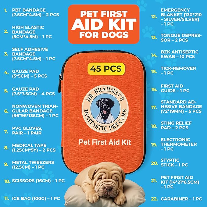Dr Brahmsy’s Pet First Aid Kit – Emergency Kit for Dogs, Perfect for Travel, Camping & Hiking Essentials