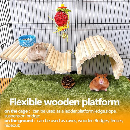 2Pcs Chinchilla Wood Ledge Hamster Wooden Flexible Platform Perch Climbing Toys Cage Accessories for Rat Mouse Sugar Glider Small Animal