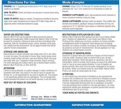 Airmax Pond Dye Plus, Nature's Blue Colorant & Natural Beneficial Bacteria, Large Pond & Lake Water Clarifier & Color Treatment, Shade Plants & Algae from Sunlight, Fish & Livestock Safe, 1 Gallon
