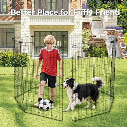Foldable Dog Playpen 42" Height 8 Panels Metal Exercise Pen No Door - Indoor/Outdoor Dog Play Pen for Medium-Large Dogs, Portable Pet Fence for Yard Garden Camping, Black
