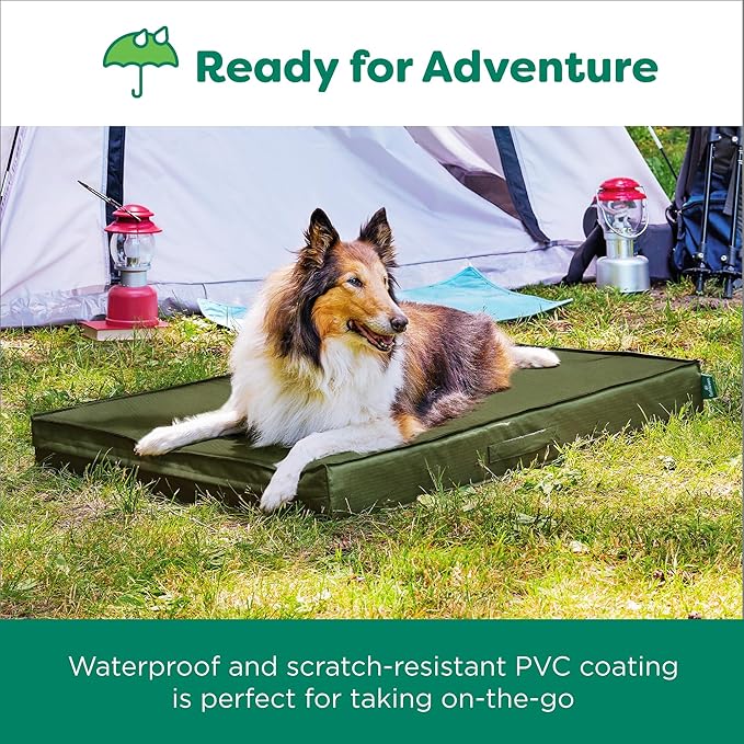 FurHaven Cooling Dog Bed – XXL Foam Mattress for Joint Pain Relief, Waterproof Liner, Removable Washable Cover, Durable for Outdoor Use, Deluxe Grid Indoor/Outdoor Bed – Green, Jumbo Plus