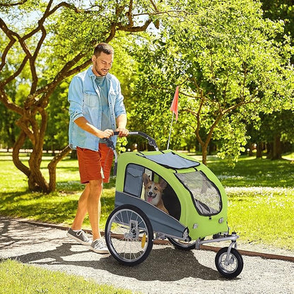 Aosom Dog Bike Trailer 2-in-1 Pet Stroller with Canopy and Storage Pockets