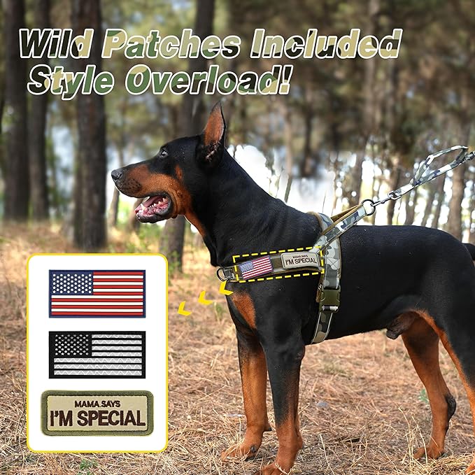 Forestpaw No Pull Dog Harness - Soft Flannel Padded Tactical Dog Vest Harness with Quick Release Buckle, Adjustable Reflective Pet Harness for Large Dogs Walking Training,Green Camouflage XL