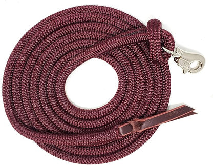 Double Braid Lead Rope with Eye Splice Loop, 12-14FT Lengths (Burgundy, 14 ft.)