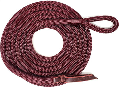 Double Braid Lead Rope with Eye Splice Loop, 12-14FT Lengths (Burgundy, 14 ft.)