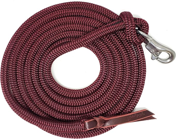 Double Braid Lead Rope with Eye Splice Loop, 12-14FT Lengths (Burgundy, 14 ft.)