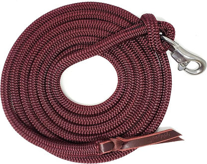 Double Braid Lead Rope with Eye Splice Loop, 12-14FT Lengths (Burgundy, 14 ft.)