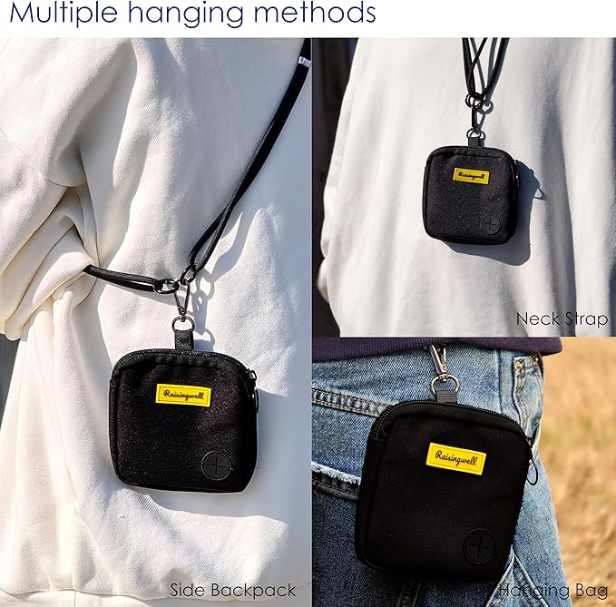 Dog Treat Pouch for Pet Walking and Training with Clicker Poop Bags Small Fanny Zipper Pack Holder for Puppy Snack Dispenser Kit for Leash and Outdoor Use (Black)