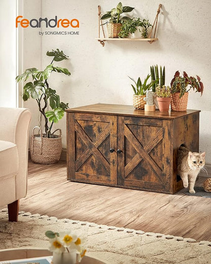 Feandrea Cat Litter Box Enclosure, Litter Box Furniture Hidden with Removable Divider, Indoor Cat House, End Table, 31.5 x 20.9 x 19.7 Inches, Rustic Brown UPCL002X01