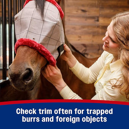 Farnam SuperMask II horse fly mask without ears, extended coverage, protects eyes from insects and debris, adjustable throat latch, Average Horse Size