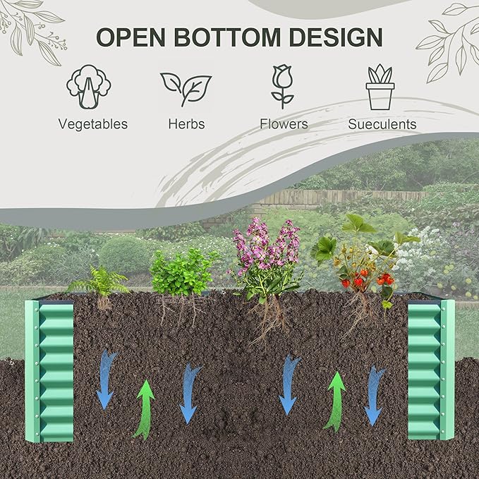 Domi Raised Garden Beds Outdoor, 6x3x2ft Thickening Tall Metal Rectangular Deep Root Box Planter for Vegetables, Flowers, Herbs, and Succulents 2" Deep w/ 256 Gallon Capacity - Green