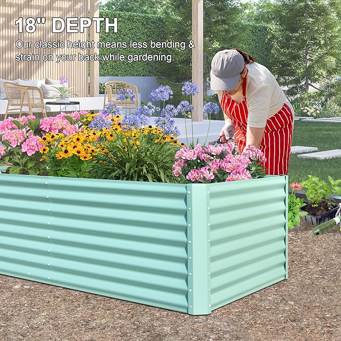 Domi Raised Garden Beds Outdoor, 8x4x2ft Thickening Tall Metal Rectangular Deep Root Box Planter for Vegetables, Flowers, Herbs, and Succulents 2" Deep w/ 456 Gallon Capacity - Green
