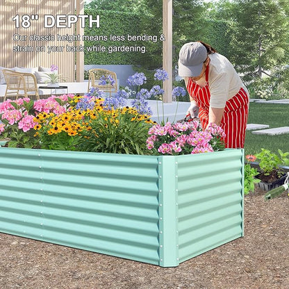 Domi Raised Garden Beds Outdoor, 8x4x2ft Thickening Tall Metal Rectangular Deep Root Box Planter for Vegetables, Flowers, Herbs, and Succulents 2" Deep w/ 456 Gallon Capacity - Green