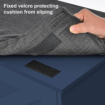 2-Tier Storage Bench, Shoe Bench with Padded Seat Cushion, Entryway Bench with 2 Barn Doors, Adjustable Shelf, 13.8" D x 39.4" W x 17.7" H, for Entryway, Living Room, Bedroom, Blue