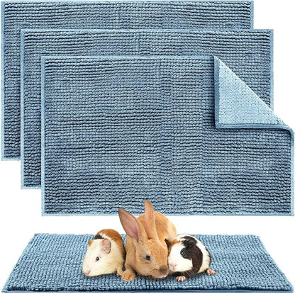 Amylove 4 Pcs Guinea Pig Cage Liner Guinea Pig Bedding Washable Fleece Pee Pads Reusable Small Animals Training Mat Small Animal Sleeping Bed for Bunny Hamster(Blue,16 x 24 Inch)