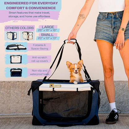 Extra Large Dog Cat Puppy Carrier 24"x16"x16" Foldable Soft Sided Travel Crate Portable Pet Kennel With Cushion Reduces Anxiety Saves Space Easy Vet Visits Secure Triple Entry Mesh Lightweight Durable