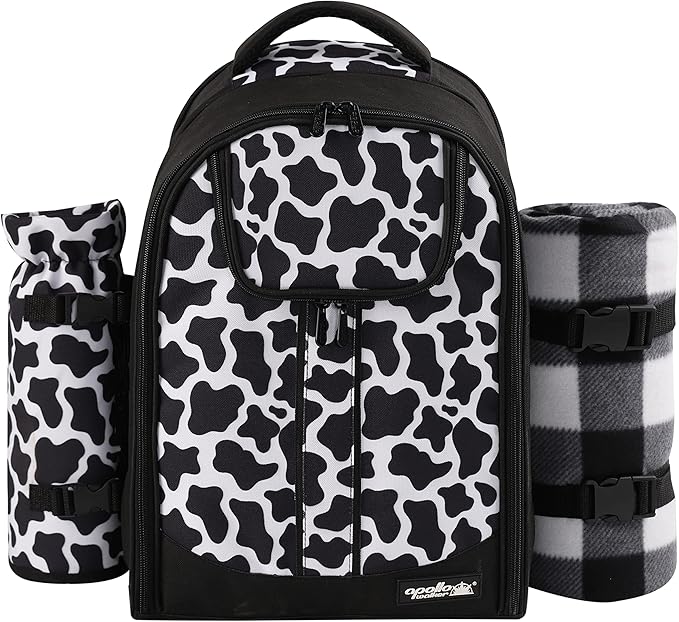 apollo walker Picnic Backpack Bag for 2 Person with Cooler Compartment, Detachable Bottle/Wine Holder, Fleece Blanket, Plates and Cutlery Set (2 Person, Black)