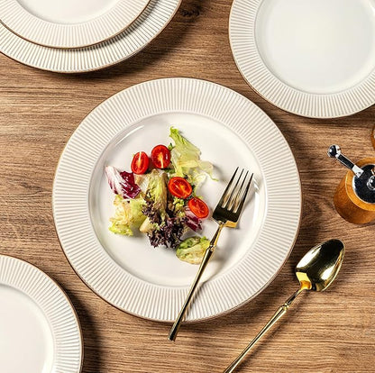 GBHOME Ceramic Dinnerware Sets,18 pcs Embossed Elegant Stoneware Plates and Bowls Sets, Housewarming Wedding Gift | Dishwasher & Microwave Safe | Dishes Set Service for 6